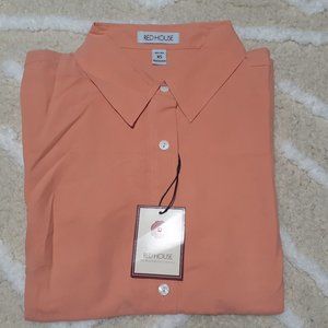 Red House 100% Silk Pink Womens Button Up Short Sleeve Dress Shirt NWT